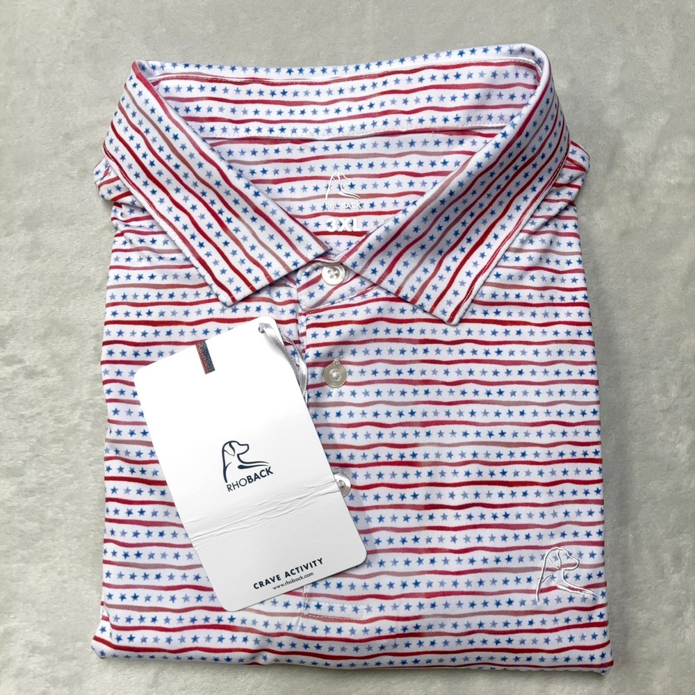 NWT Rhoback The Stars And Stripes Polo Red White Blue Korea Mens 3XL
